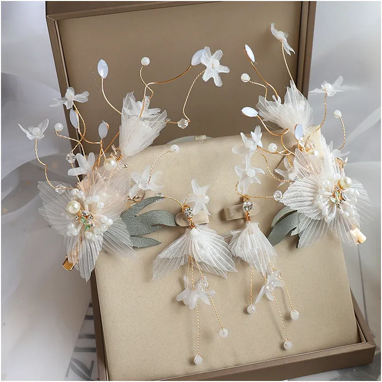 1ペア美しい花バレットイヤリングセットスウィートブライドのヘッドピースの結婚式のヘアアクセサリー0615