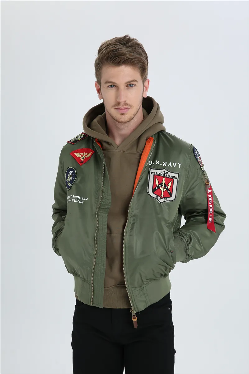 Alta qualidade leve US NAVY impressão militar remendo branco verde preto nylon jaqueta bomber homens casacos 220715