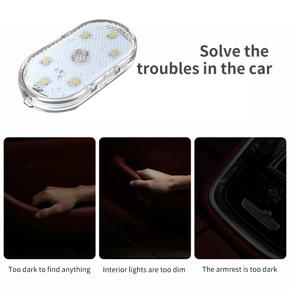 Universal Wireless Car Interior LED Lights Auto Mini Roof Ceiling Reading Lamp 5V Finger Touch Sensor Magnetic Attraction Styling Dome Light USB Rechargable