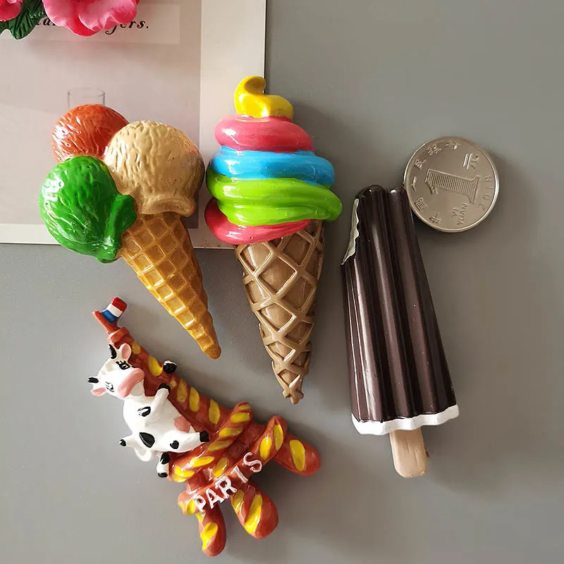 Buy 5 Get 1 3D Simulation Food Cute Cone Ice Cream Choc ice Resin Refrigerator Magnet Sweetmeats Wholesale Production 220718