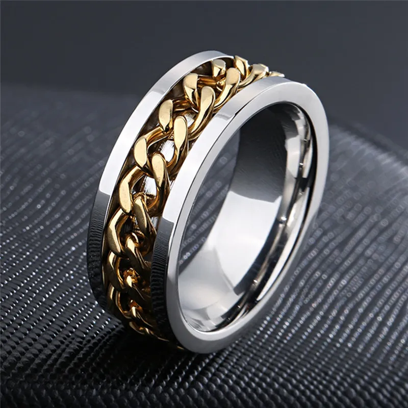 Kühle Edelstahl Rotatable Paar Ring hochwertige Spinner Kette rotbare Ringe für Frauen Mann Punk Jewelry Party Geschenk 220719