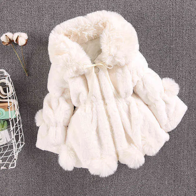Neue Winter Baby Mädchen Kleidung Faux Pelz Jacke Fleece Jacke Warme Schneeanzug 2-6Yrs Mit Kapuze Parka Kinder Oberbekleidung Herbst Kleidung J220718