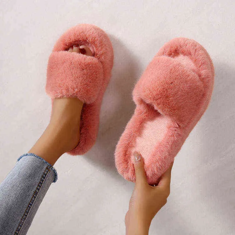 Plattform hem tofflor kvinnors skor kvinnlig lady päls flip flops glider 2022 mjuk plysch bomull inomhus vinter zapato mujer storlek 42 g220730