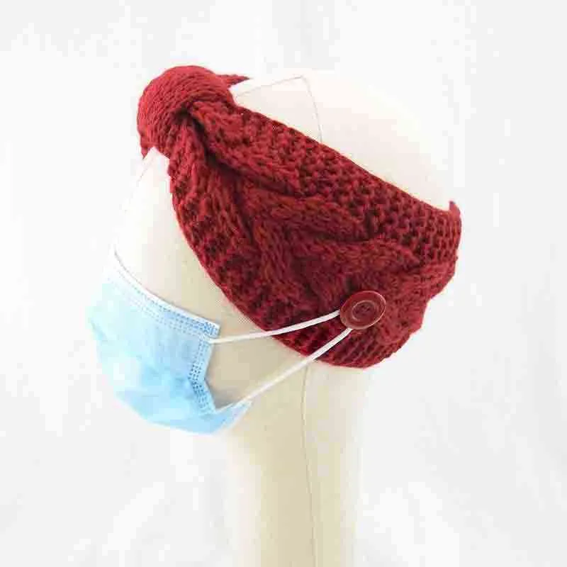 Bandeau tricoté avec nœud au Crochet de couleur unie avec bouton torsadé noué chauffe-oreille femmes porte-masque Turban bandeau accessoires pour cheveux AA220323