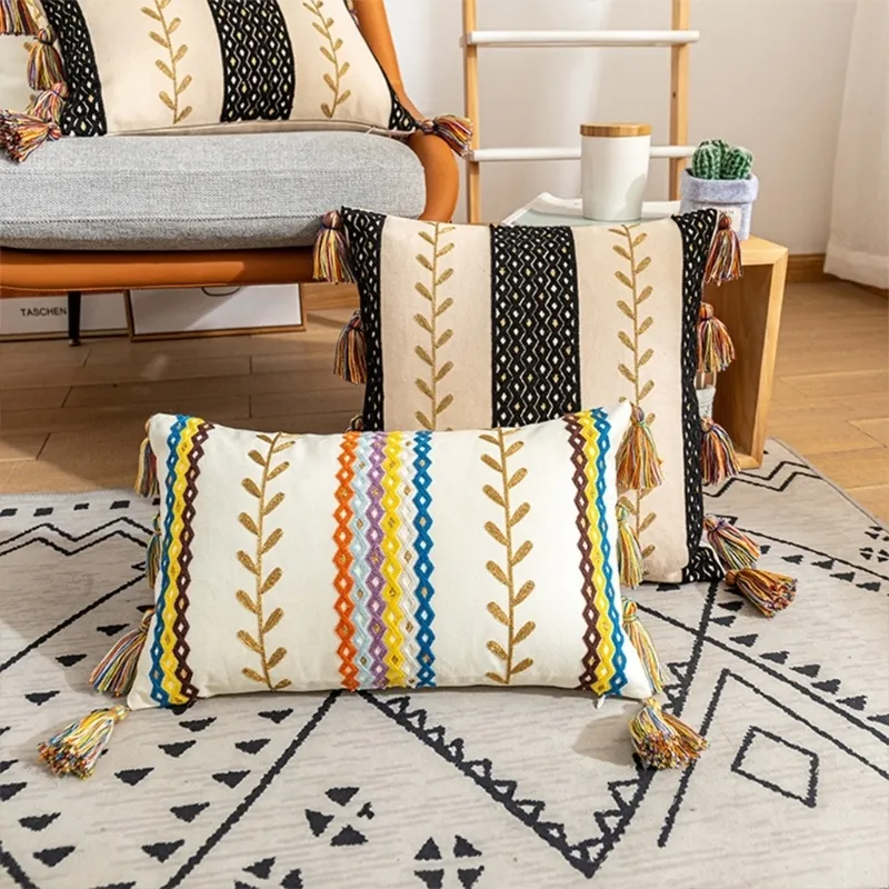 Boho stijl kleurrijke kwastjes kussensloop handgemaakte etnische kussenhoes home decor rugleuning etnische kussensloop voor slaapbank CX220331