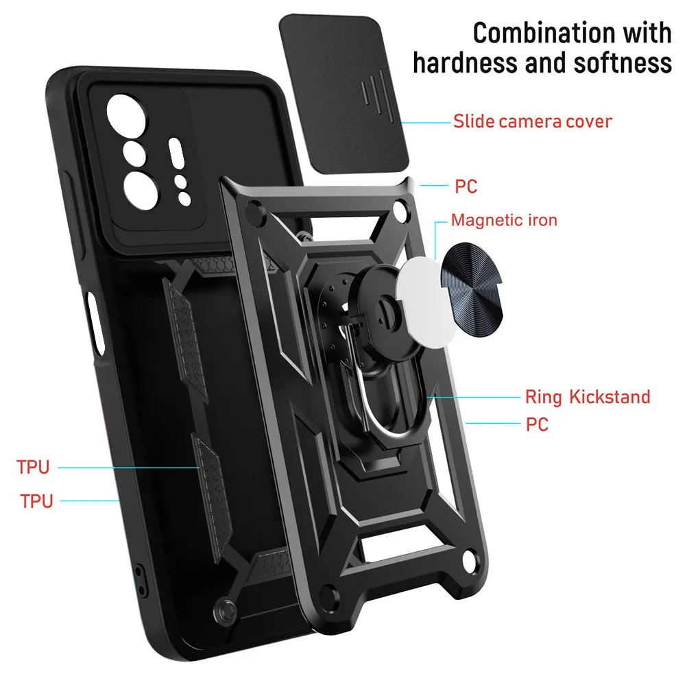 Fodral för Xiaomi MI 11T Pro Case MI11T Skjutfönster Kamera linshållare Skyddsring Magnetisk Armor Shocksäker TPU Fender Cover