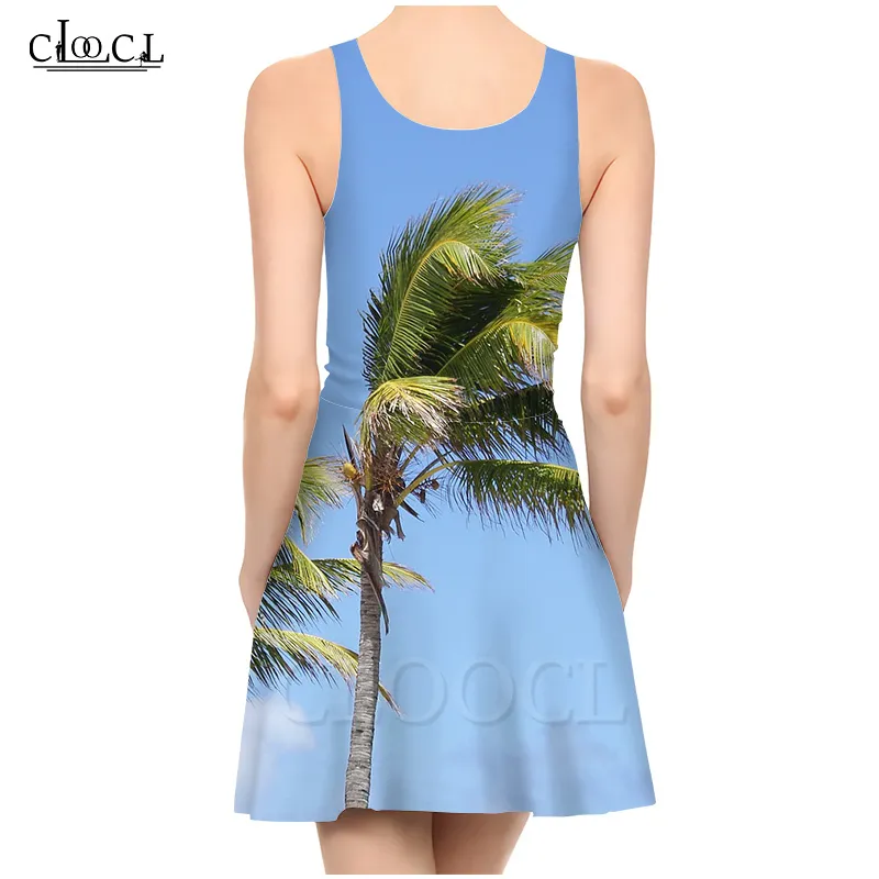 Песчаный пляж, женское платье с 3D принтом пальмы, женское летнее повседневное модное вечернее платье без рукавов, Vestidos 220617