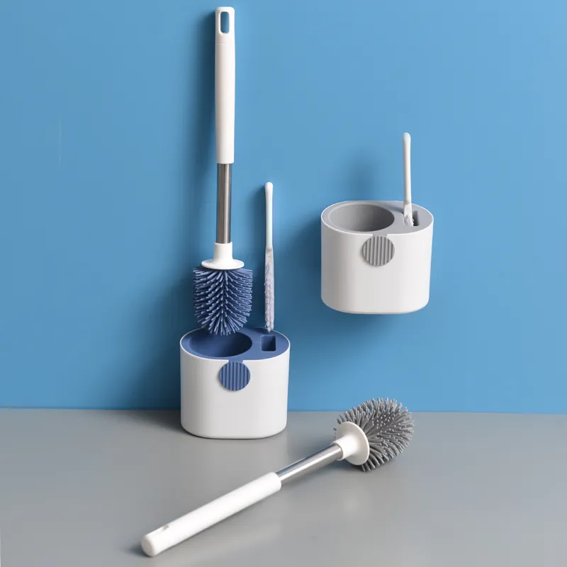 Brosse de toilette en silicone avec support ensemble long géré géré rond TPR Prosses de nettoyant en tp