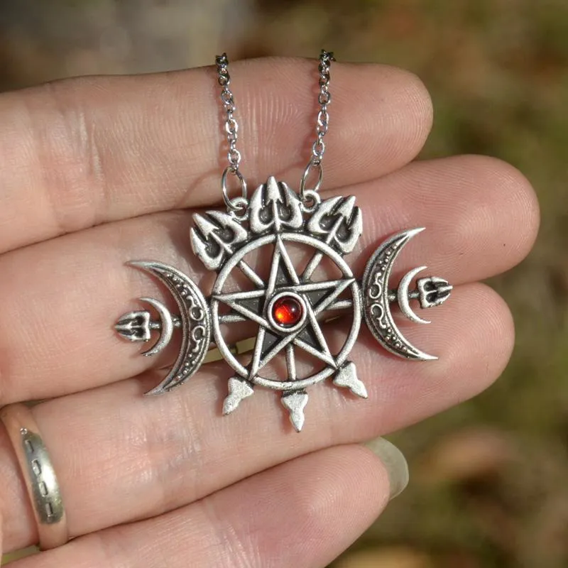 Colliers pendentifs Sigil d'Hécate Triple Lune Pentagramme Collier Gothique Wicca BijouxPendentif ColliersPendant290o