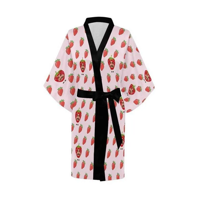 Niestandardowa twarz Strawberry Pink Disp Damskie Krótkie kimono Spersonalizowane prezenty Kobieta w domu jesienna miękka piżama zestaw senny 220621