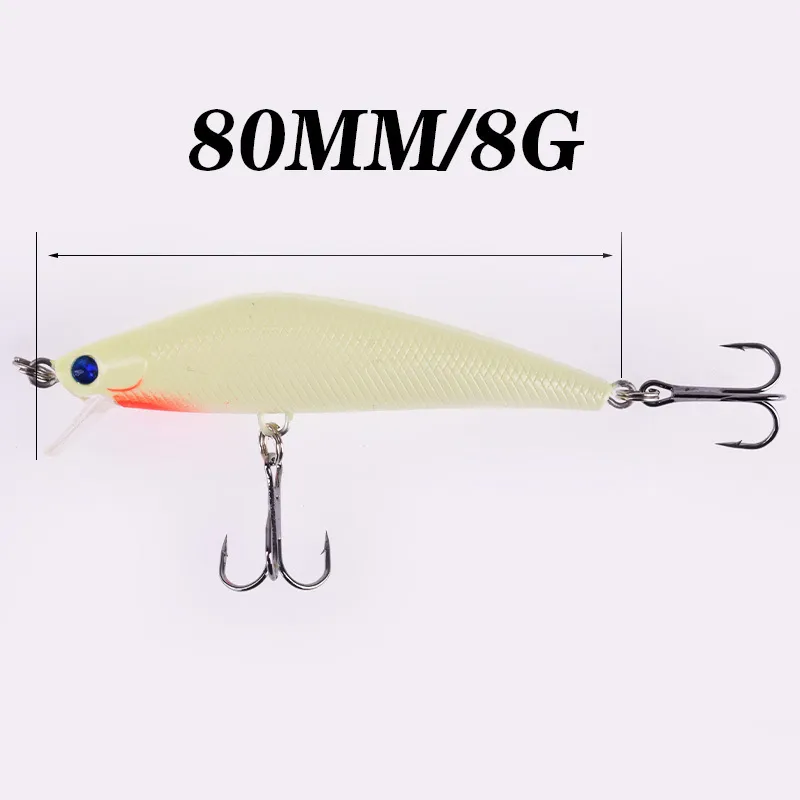 3D Luminous Night Fishing Bait 8cm 8g Bass Minnow Lures With Treble Hooks Artificial Hard Crankbaits Pike Carp Pesca Tackle 220726