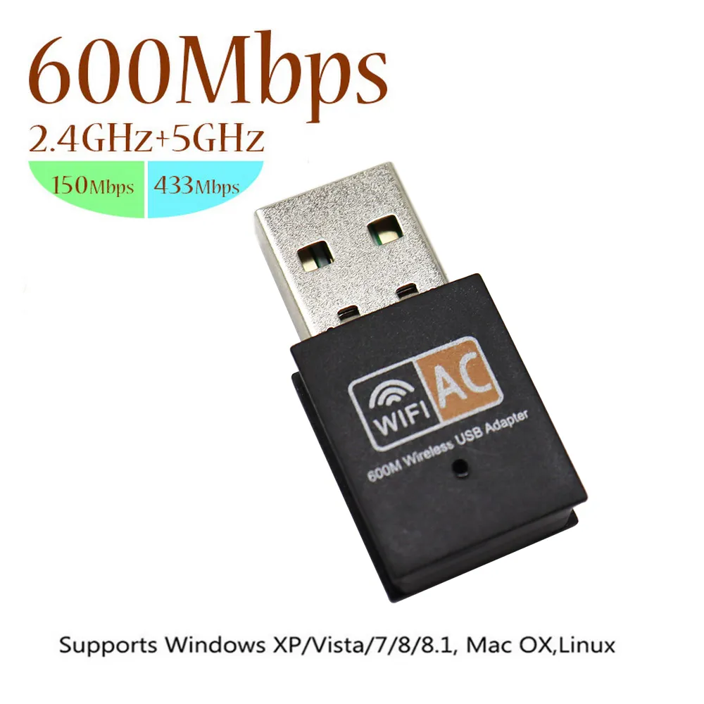600Mbps Wi-Fi Finoders 2.4ghz + 5 GHz Dual Band Adapter USB Wireless Network Card WiFi Dongle