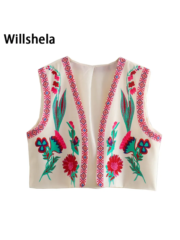 Willshela, chaleco corto con estampado Floral a la moda para mujer, chaqueta Vintage Retro de estilo nacional, chaleco Chic para mujer, trajes 220719