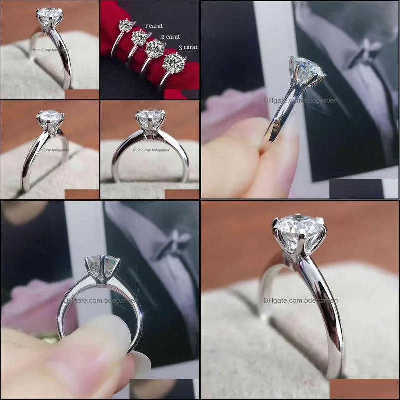 Кольцо-пасьянс, классическое кольцо из стерлингового серебра 925 пробы, муассанит, 1 карат, 2 карата, 3 карата, цвет D, ювелирные изделия, простой стиль, юбилейная капля, гастроном, Bdegarden Dv280R