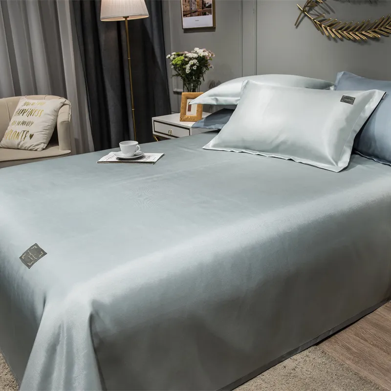 estprodukter ren färg broderad is silke mat säng täcke monterade ark pillowcases 3 st Lyxigt sängkläder silvergrå