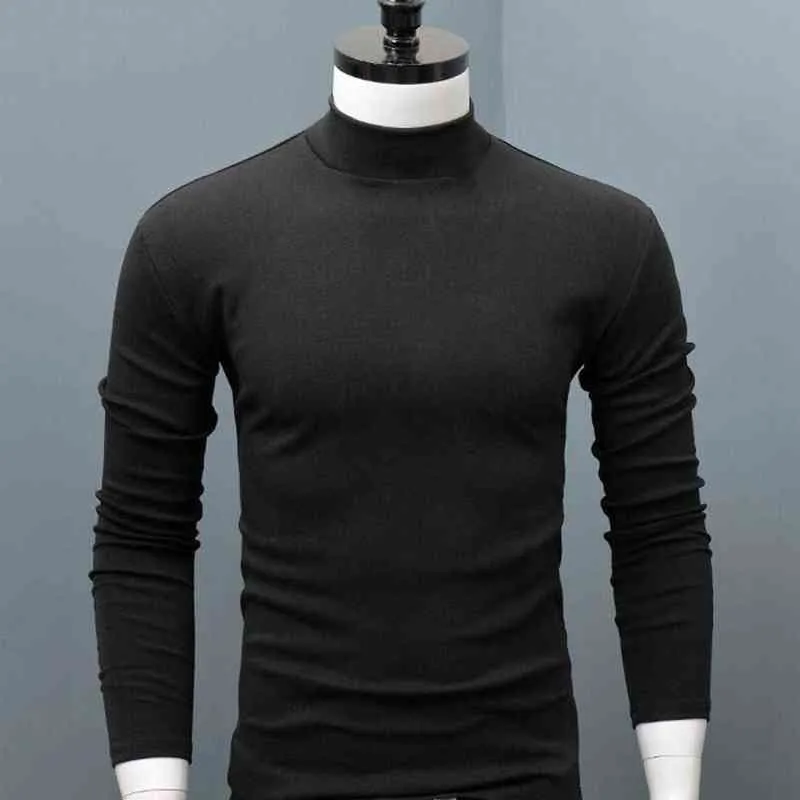 男性シャツのセーターソリッドカラーハーフハイカラーカジュアルスリムスリム長袖