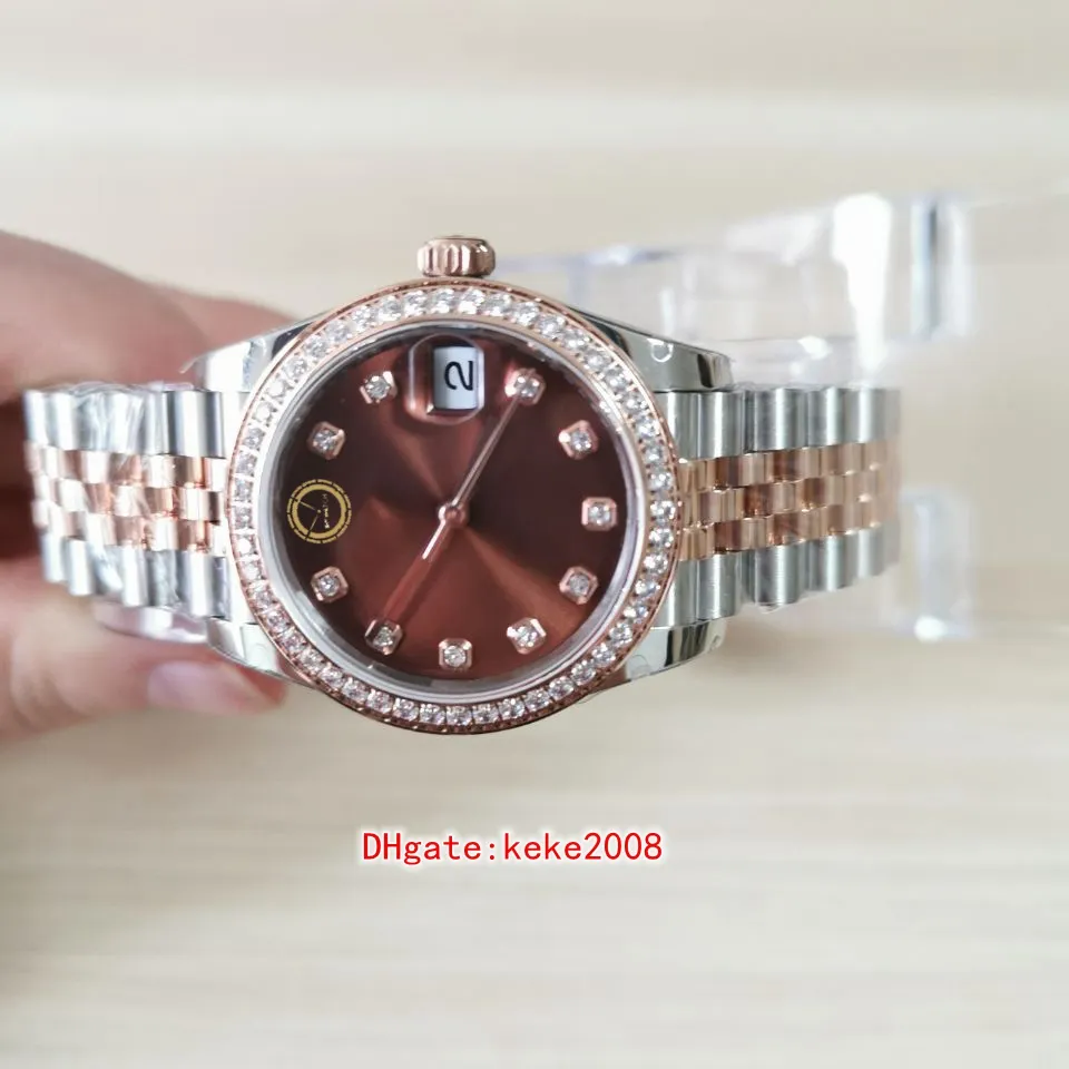 BPF Relojes de pulsera para mujer 278381RBR 278381 31 mm Esfera de diamantes marrón Dos tonos Pulsera jubileo 316L Zafiro luminiscente Automático me349R