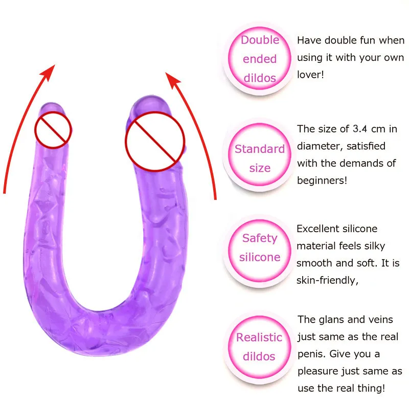 U form dubbel dildos gelé mjuk dildo realistisk big penis sexig anal vaginal lesbianfor flexible leksaker onani cemat