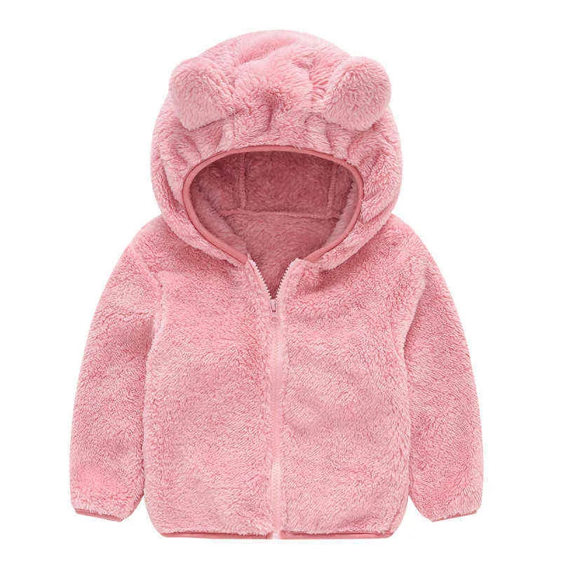 Baby Girls Coat Children Wool Sweater Jacket Bunny Ear Hooded Clothes Boys Solid Color Thickened Outfit Tops Kids 1-5 Year J220718