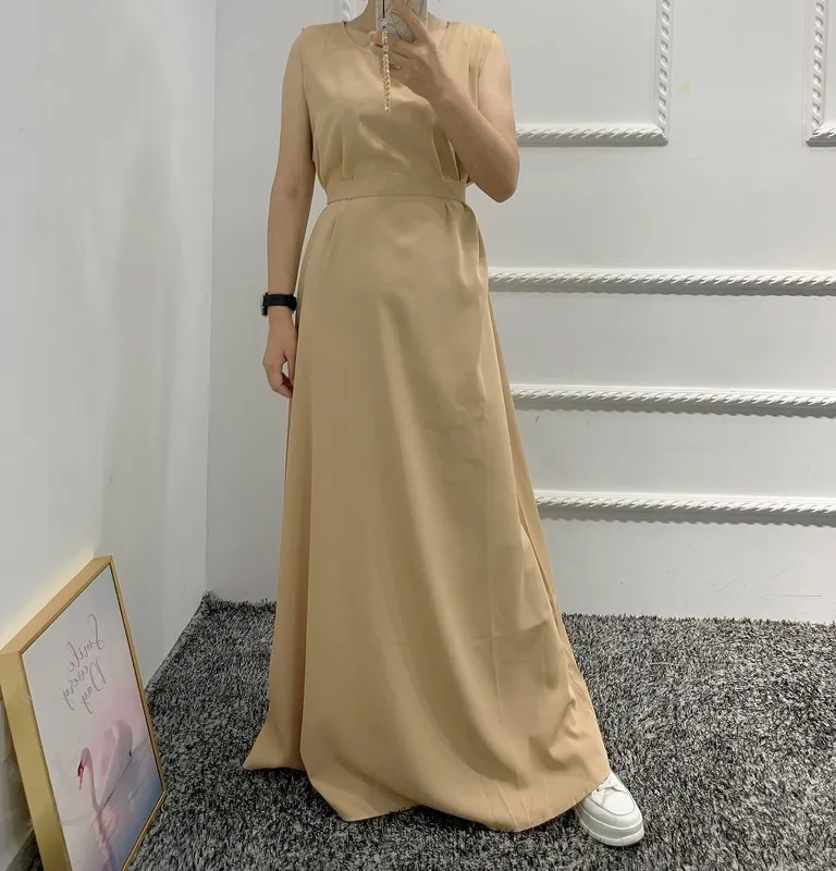 Moda jedwabista islamska wewnątrz Abayas szaty Fancy Dress francuski stylowa skromna sukienka islamska z pasem WY56