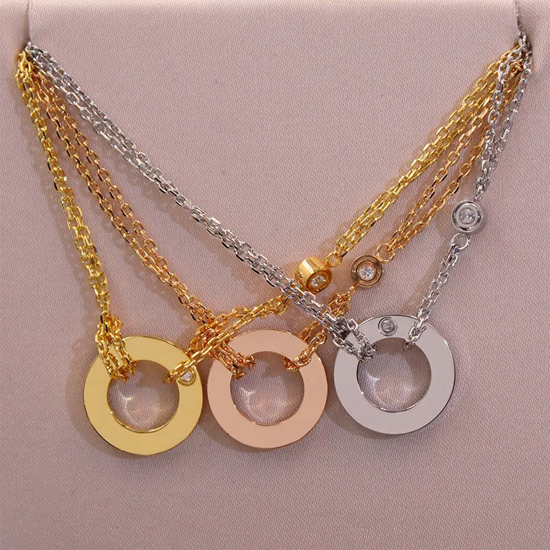 Collier de créateur de mode amour clavicule colliers double chaîne cercle pendentif pour hommes femmes amoureux couple cadeau 229N