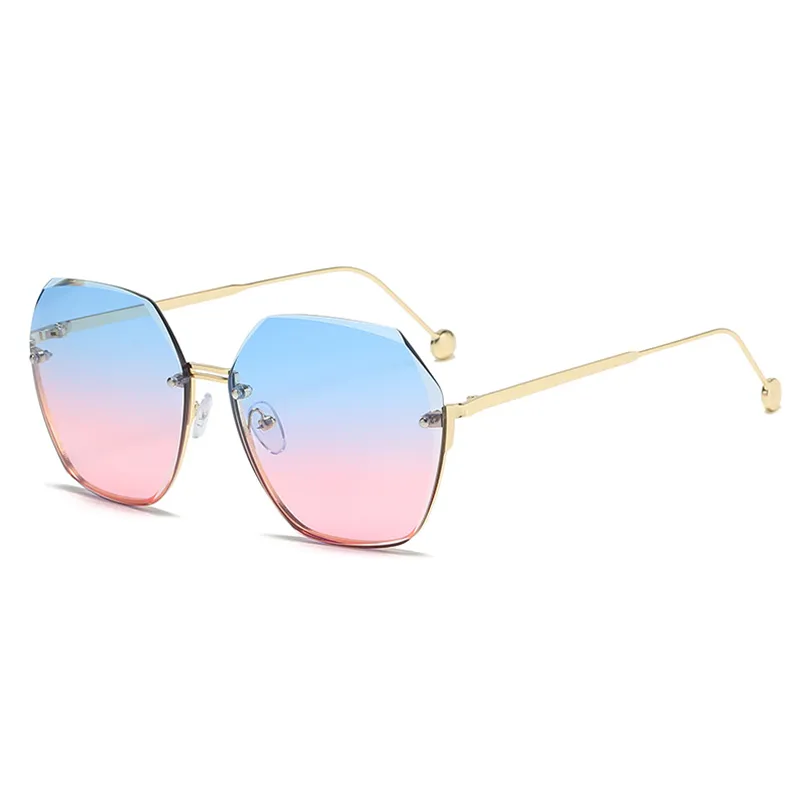 Mode kvinnor rimlösa solglasögon lyxig gradient grå rosa solglasögon damer vintage resestilar uv400 eyewear2608