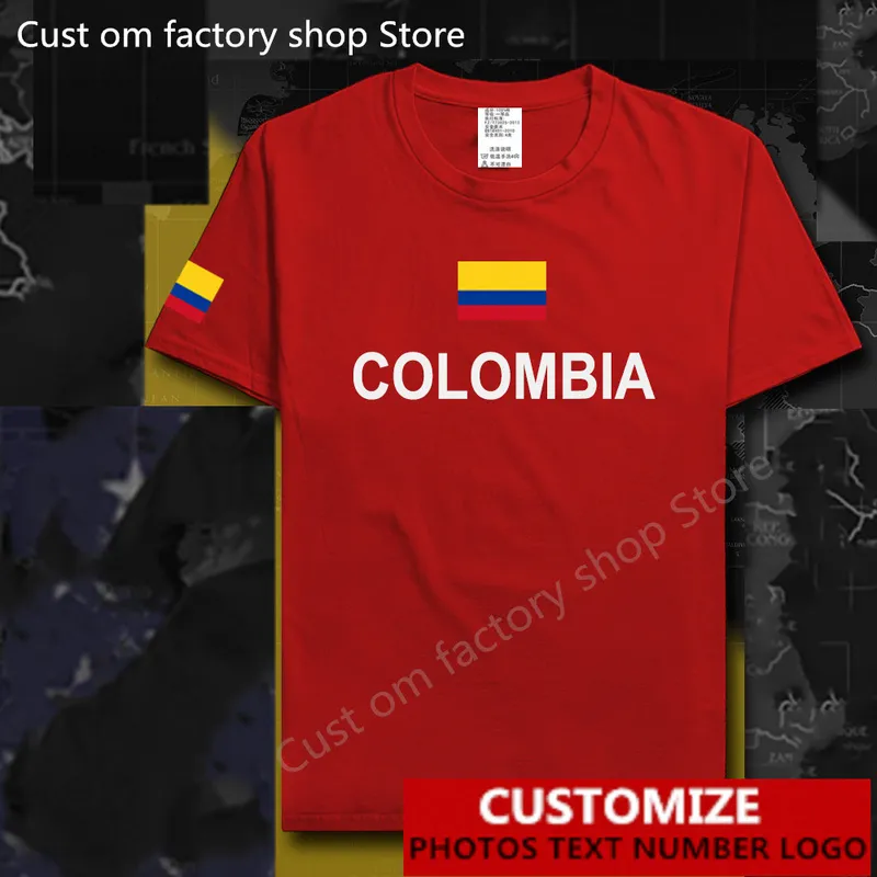 콜롬비아 컨트리 플래그 티셔츠 무료 커스텀 저지 DIY 이름 번호 100면 T 셔츠 남성 여성 느슨한 캐주얼 티셔츠 220616