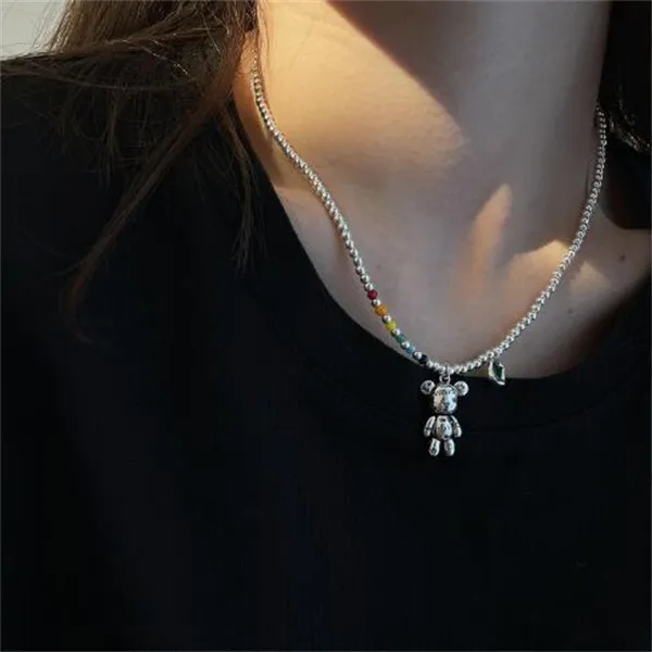 925 Stamp Necklace Bracelet Jewelry Trend Simple String of Beads Design Bear Zircon Pendant Party Jewelry GC11352719
