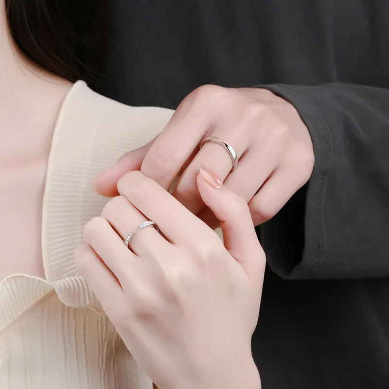 Conjunto de anillos de boda clásicos para él y para ella, anillos a juego para mujeres, anillo de compromiso, conjuntos nupciales, joyería de plata esterlina 2208135882870