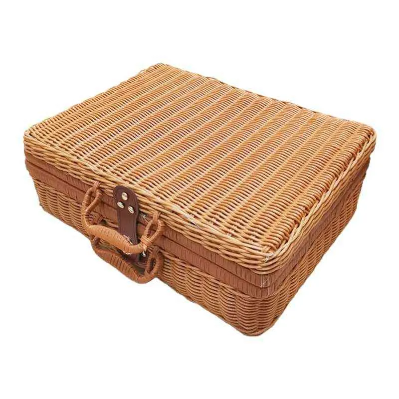 Rattan Outdoor Picnic Basket opbergkoffer Country Style Handel met handvat Y220524