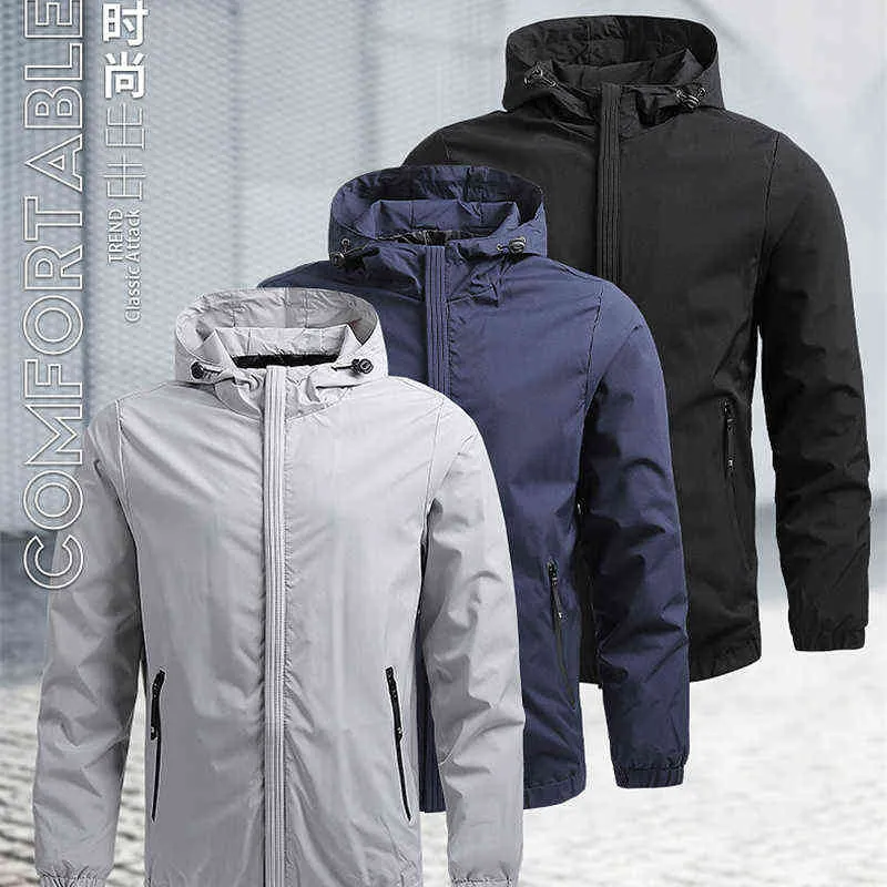 Ny Spring Autumn Hooded Jacket Men Casual Windbreaker Jackor Päls Högkvalitativ Slim Jacket Mens Y220803