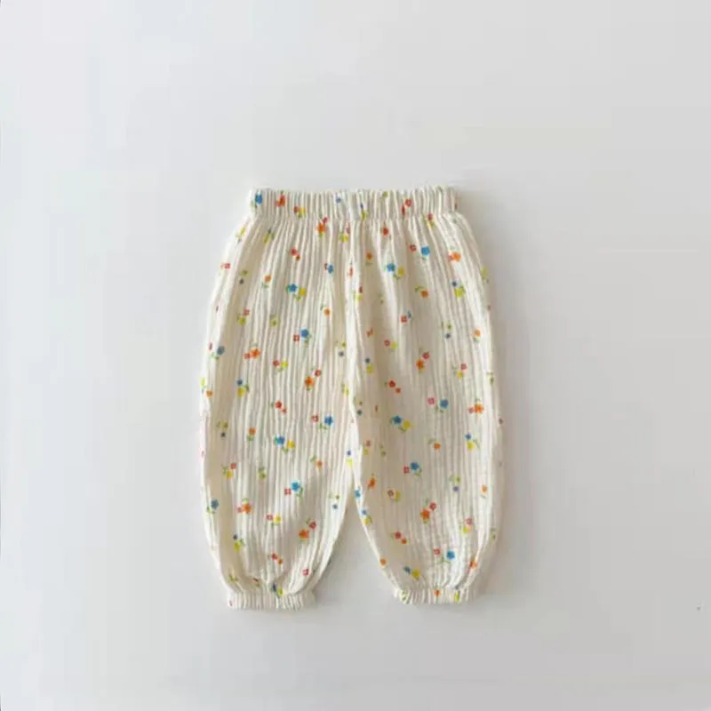 Summer Baby Thin Cotton Casual Spodnie luźne dzieci komary tygrysy niedźwiedź dla chłopców dziewczęta kwiecisty harem 220803