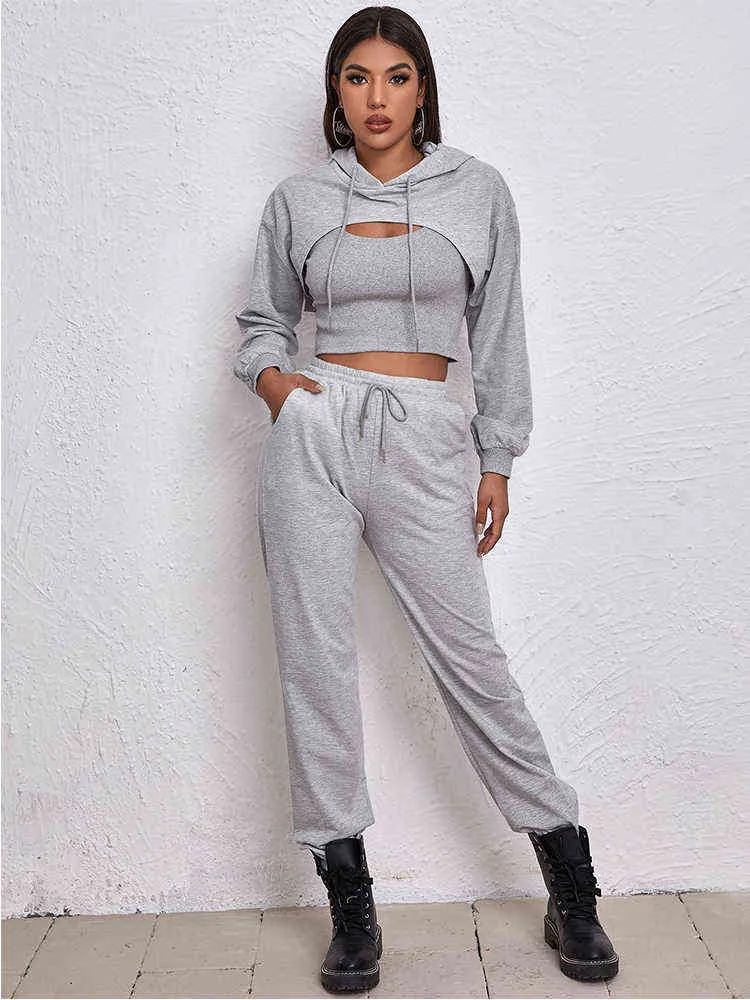 Женщины Athflow Style Hoodie Three-Pure Cust Solid Crop Bare Midriff Толстовка Athleisure и наряды для брюков, установленные для спорта T220729