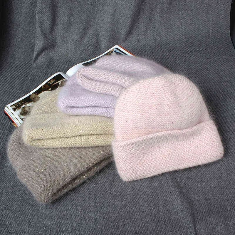 Fishrover 11 Rabbit Cashmere Unissex Woman Winter Hat com lantejoulas e chapéus de outono de Lurex Mulher de lã quente de lã Presente J220722