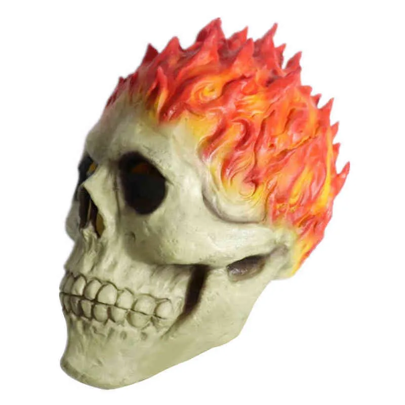 Máscara de Halloween Ghost Rider Chama Crânio Esqueleto Chama Vermelha Fogo Horror Fantasma Rosto Cheio Máscaras de Látex Festa Cosplay Adereços T2201352382