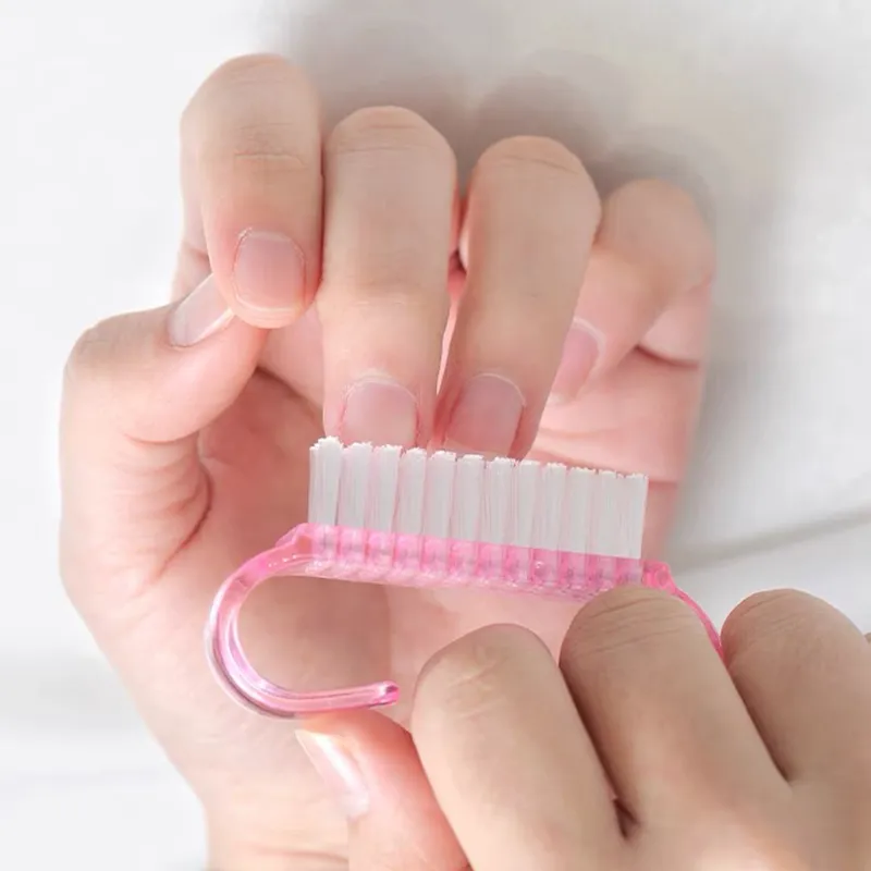 100 stcsplastic nagelreiniging borstel helder/roze vingerstof schoon schrobben manicure pedicure voor nagel art salon zachte bestandsgereedschap