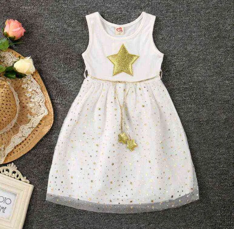 Weiß Schwarz Sommer Kinder Mädchen Kleider Gold Star Baby Kleidung Lässige Nette Reizende Baumwolle Voile Party Kinder Tutu Kleid für Mädchen Y220510