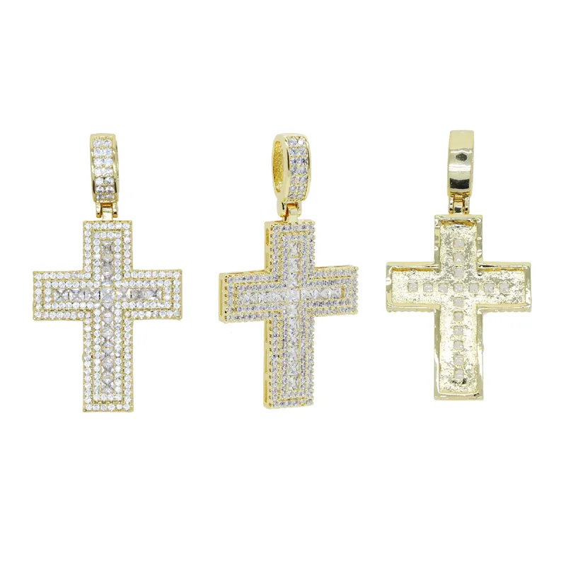 Partihandel Small Cross Pendant Classic Men Women Micro Pave 5A Cubic Zirconia CZ Hip Hop Par Smycken