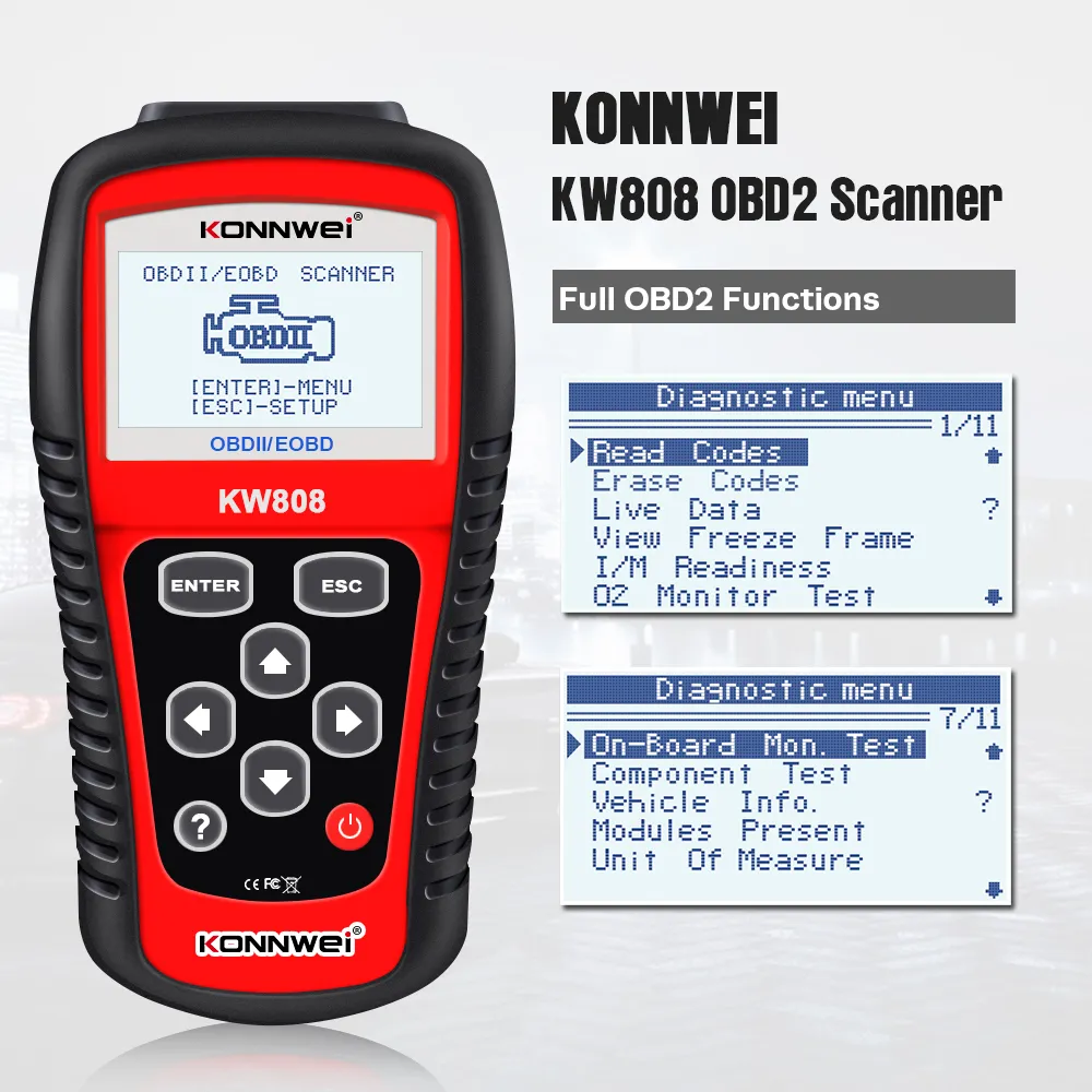 Novo Konnwei KW808 OBD 2 Car Scanner OBD2 Auto AutoMotive Diagnóstico Scanner Tool Engine Fualt Code Reader ODB Ferramentas para carros Rápido Remessa