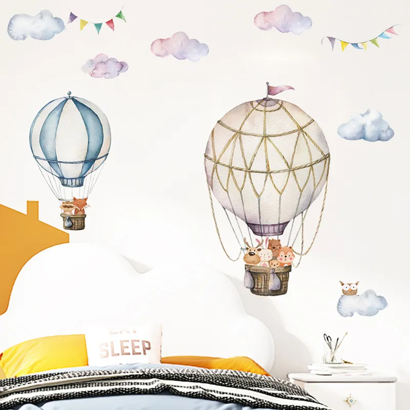 Dessin animé ballon à air animaux des bois pépinière mur Art autocollant Stickers papier peint amovible affiches enfant chambre décoration de la maison 220613