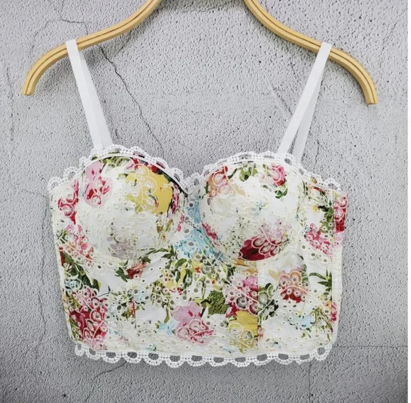 Sweet Youth Tops en coton imprimé Femmes Sexy Summer Palm Floral Imprimé Push Up Bralet Bustier Bustier Femme Brappé Tops 220325