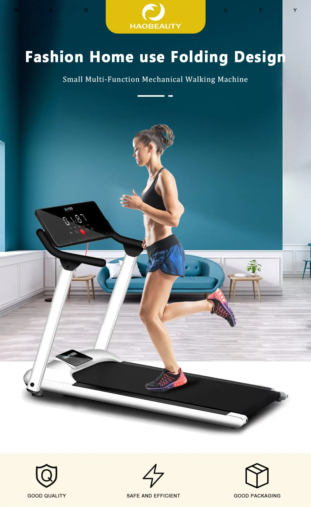 Hushåll Smart Electric Foldbar Treadmill Mini Running Trainer Jog Space Walk Machine Aerobic Sport Inomhus Fitnessutrustning