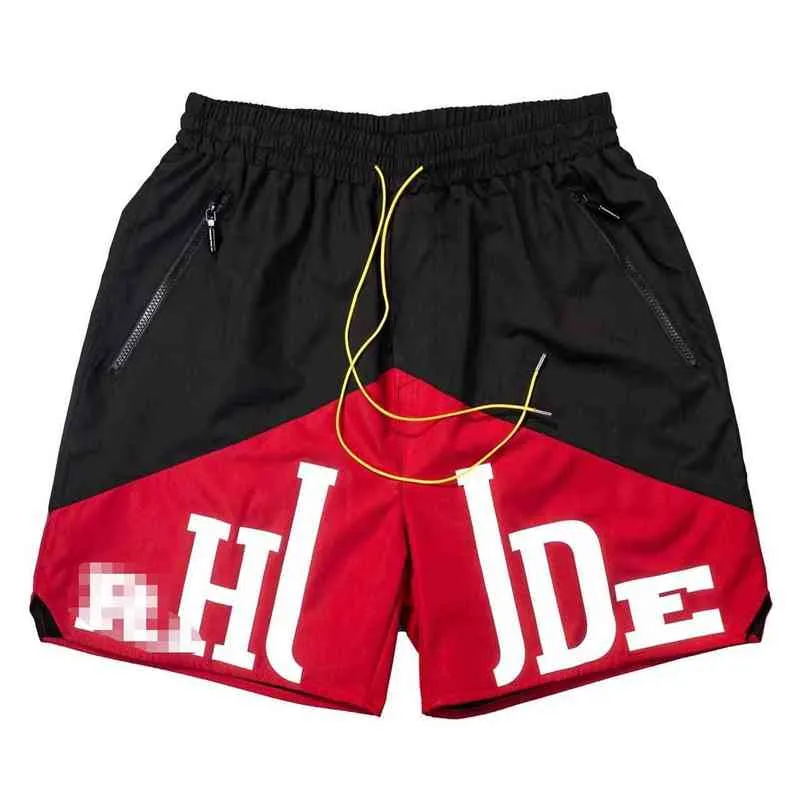 Fashion brand designer shorts American Rhude Summer High Street Letter Printing Drawstring Hip Hop Leisure Beach 5-point Shorts Trendy Men 001