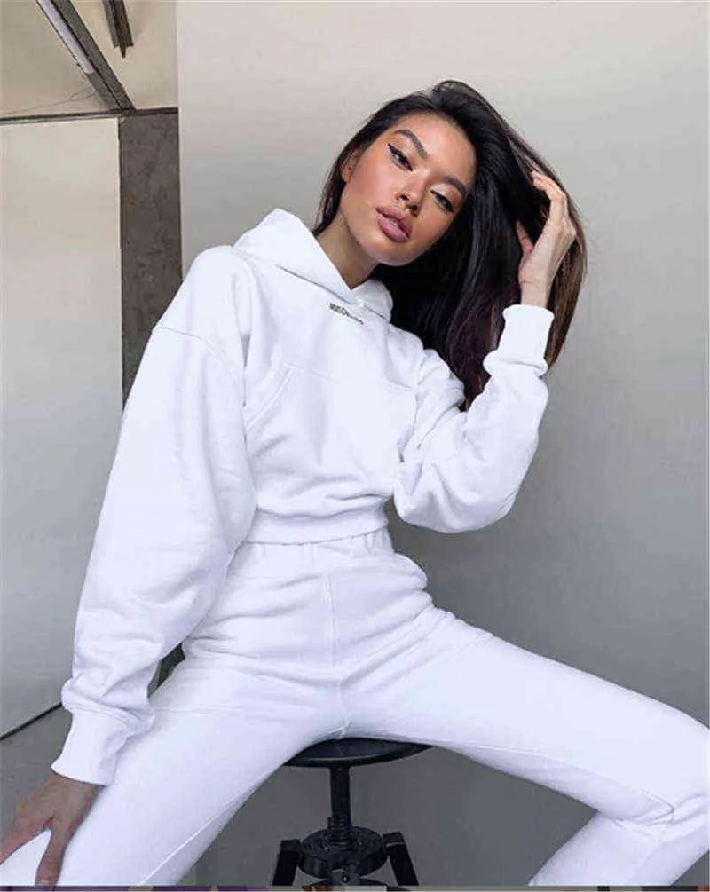 2022 Fleece Tracksuits Women's Crop Top Hoodie and Pants Set Fashion Sportwear Pink Tracksuit Set Causal Suits on For Women Y2k T220729