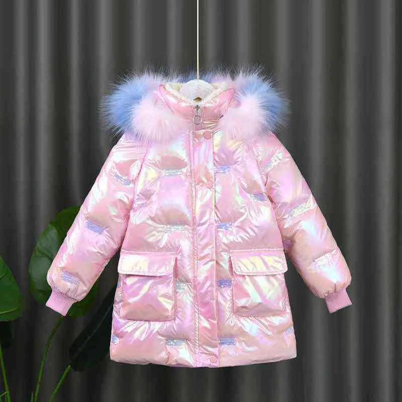 Baby Mädchen Jungen Wintermantel Pailletten Baumwolle Gepolstert Kind Pelzmantel Lange Warme Dicke Parka Outfit Baby Kleidung 5-14Y J220718