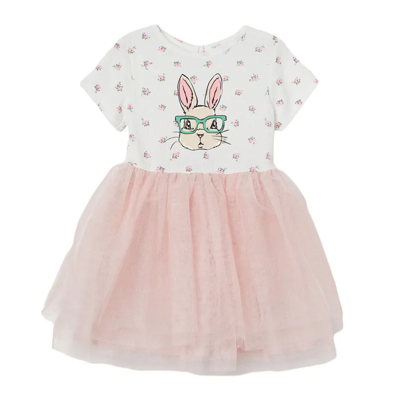 Little maven Short Sleeves Rabbit Dress Causal Lovely Cotton Mesh Clothes Baby Girls Pretty and Comfort for Kids 2 to 7 220712