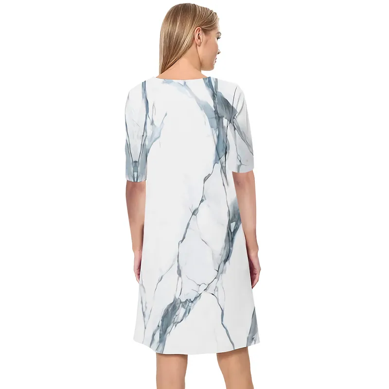 女性のドレス単純なテクスチャーパターン3DプリントVneck女性ドレスのためのルーズカジュアル半袖シフトドレスレギュラー220616