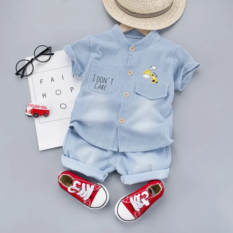 Été bébé garçons vêtements ensemble vêtements pour bébés dessin animé girafe T-shirt + Denim Shorts 2 pièces enfant en bas âge enfants costume décontracté survêtement