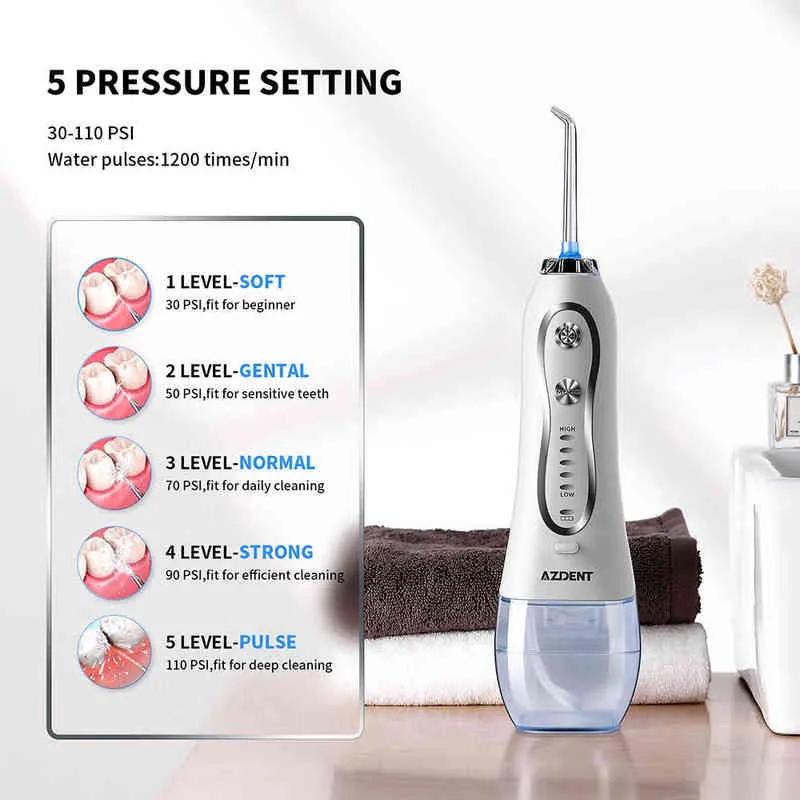Azdent portable ocalless Electric Water veral зубной ирригатор Flosser USB Перезаряжаемая очистка зубов