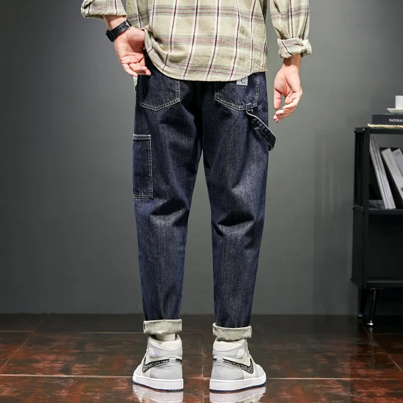 Calças de brim azul escuro dos homens solto ajuste harem calças streetwear denim calças casuais roupas masculinas hip hop cônico cowboys baggy jeans cx220401